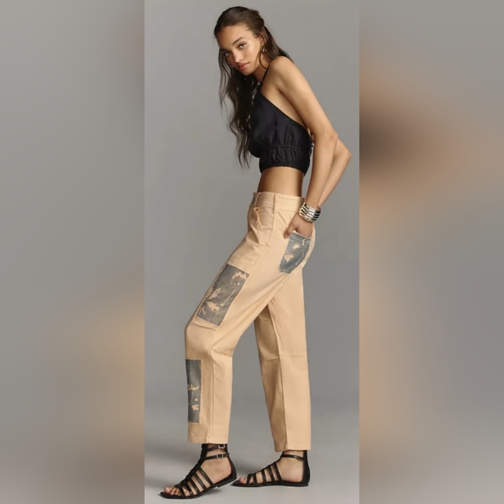 Anthropologie Pilcro The Wanderer Peach Pink Pants Blue Patchwork 28 High Rise